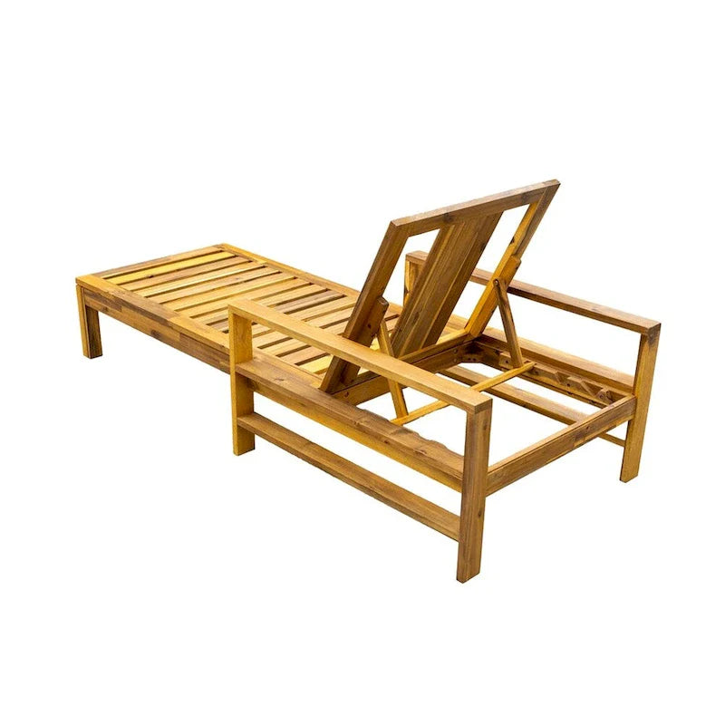 Wood Adjustable Backrest Outdoor Lounge Chair, Suitable for Gardens, Terraces and Poolside Areas – Image 18