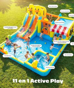 Alternative view of Hapfan Château Gonflable 11-en-1 avec Double Toboggan Aquatique – Piscine, Pistolet à Eau, Mur d’Escalade & Panier de Basket pour Les Plus Grands –520 * 445 * 245cm, Idéal pour Une fête de Jardin