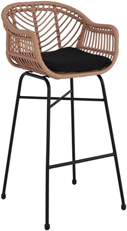 Lisa Design - Rosano - lot de 4 tabourets - effet rotin - bois et noir, Noir/Bois – Image 2