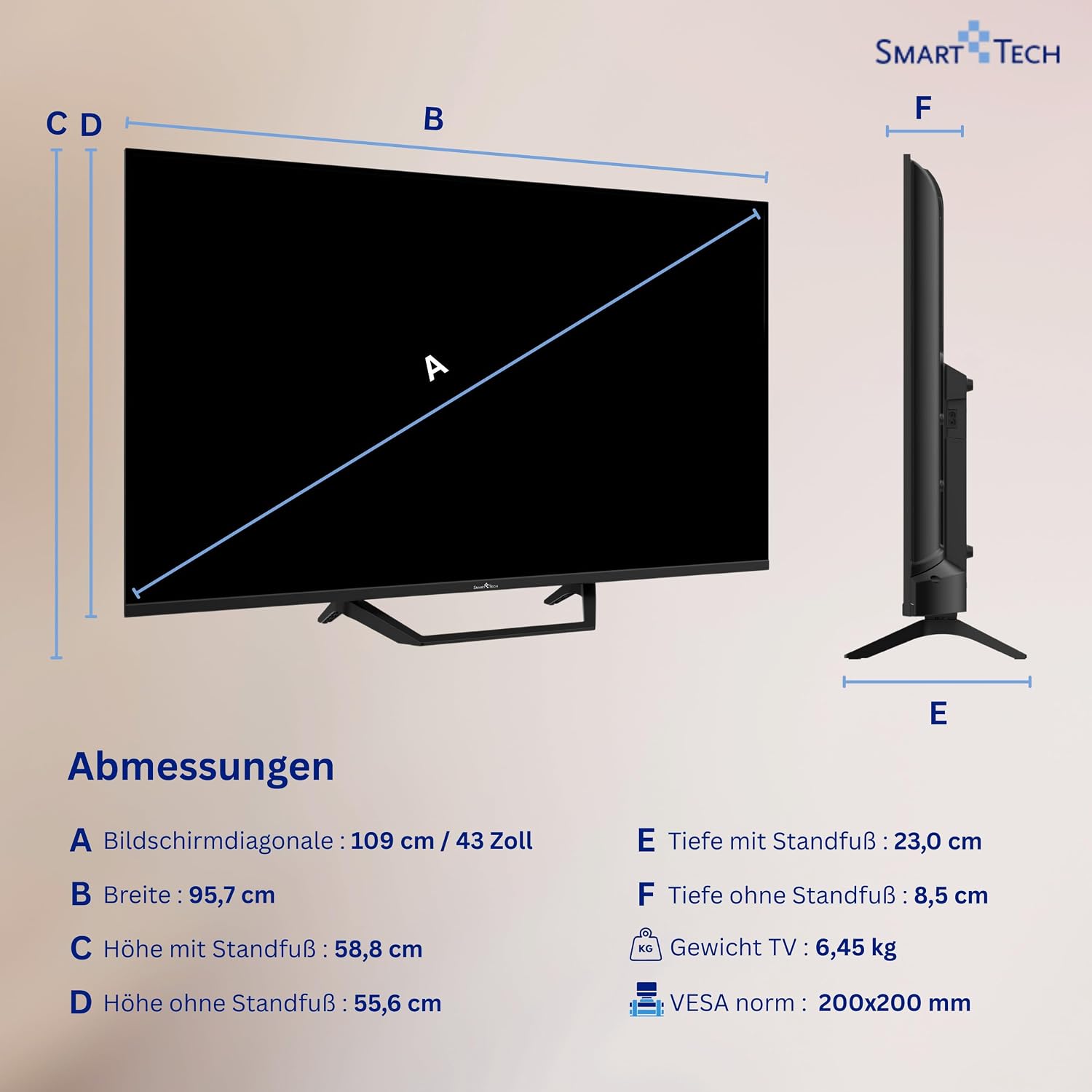 Smart Tech QLED 43QG06V2 Téléviseur Google TV HDR avec résolution 4K UHD, Bluetooth et Triple Tuner, Smart TV 43QG06V2 (2026) – Image 3