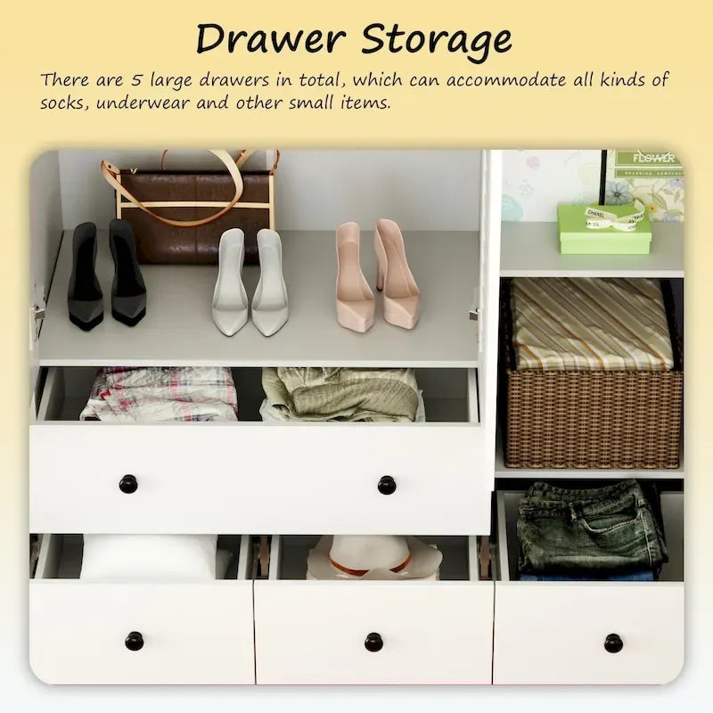 Wardrobe Armoire Closet 59W Large Freestanding Wardrobe Cabinet White – Image 13