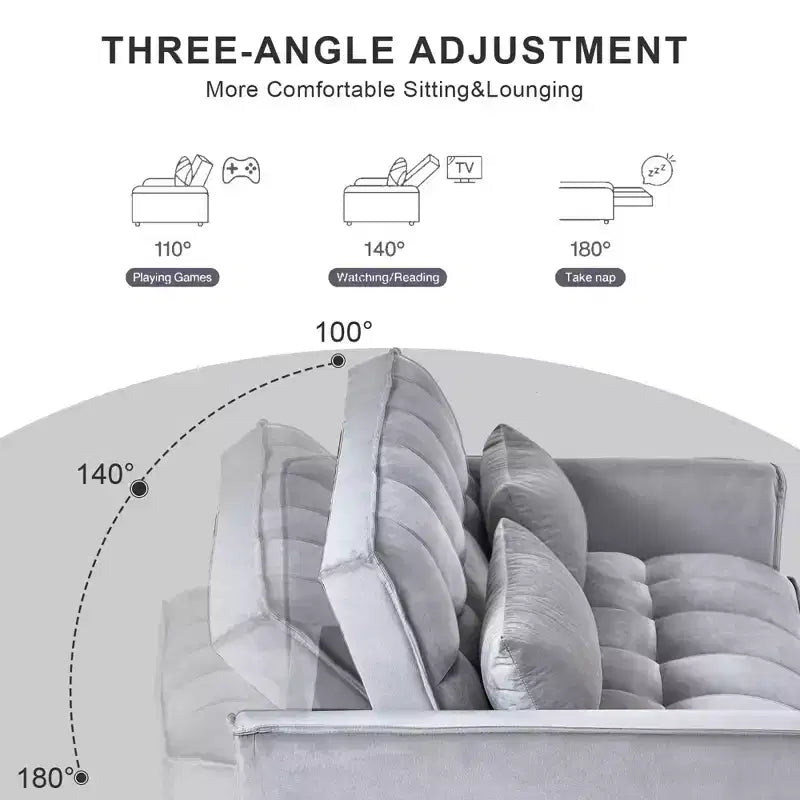 Cement Gray 3 in 1 Velvet Convertible Sleeper Sofa Bed with Pillows and Pockets, Modern Pull Out Couch Bed, Adjustable Backrest – Image 13