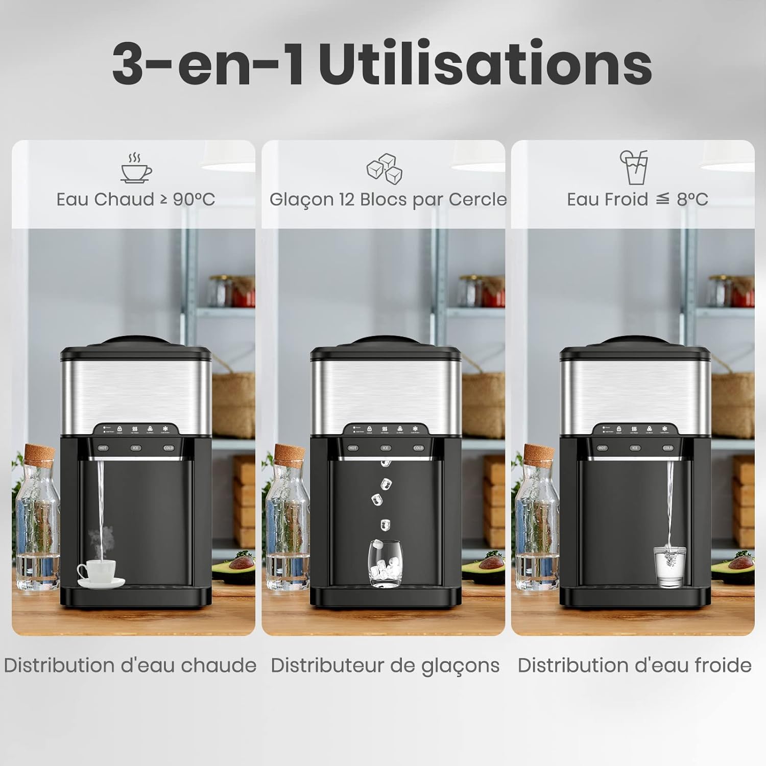 GOPLUS Machine à Glaçons 3 en 1 avec Glace, Eau Chaude et Froide, Distributeur d'Eau avec Réservoir 3 L,Capacité de Fabrication de Glace 18,1KG/24H,Machine à Boire avec Contrôle Tactile – Image 5