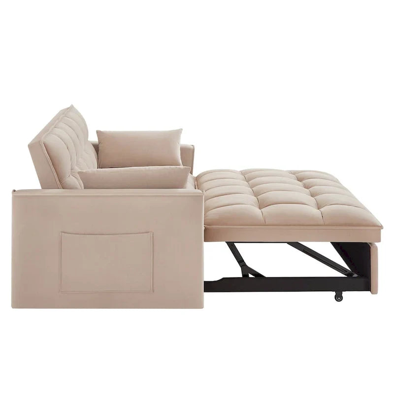 4 in1 Loveseat Sofa Bed with Armrests & Storage Pockets, Multi-Function Tufted Pull-out Sofa Bed with Adjustable Backrest – Image 44