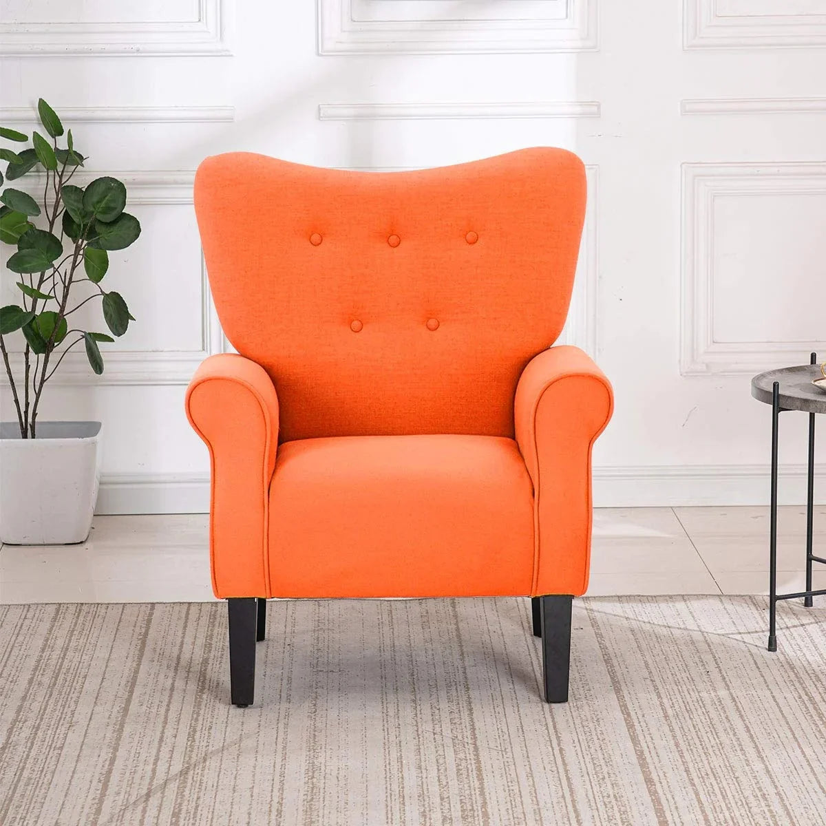 Erommy Modern Accent Chair, High Back Armchair, Upholstered Fabric Button Single Sofa with Wooden Legs for Living Room – Image 45