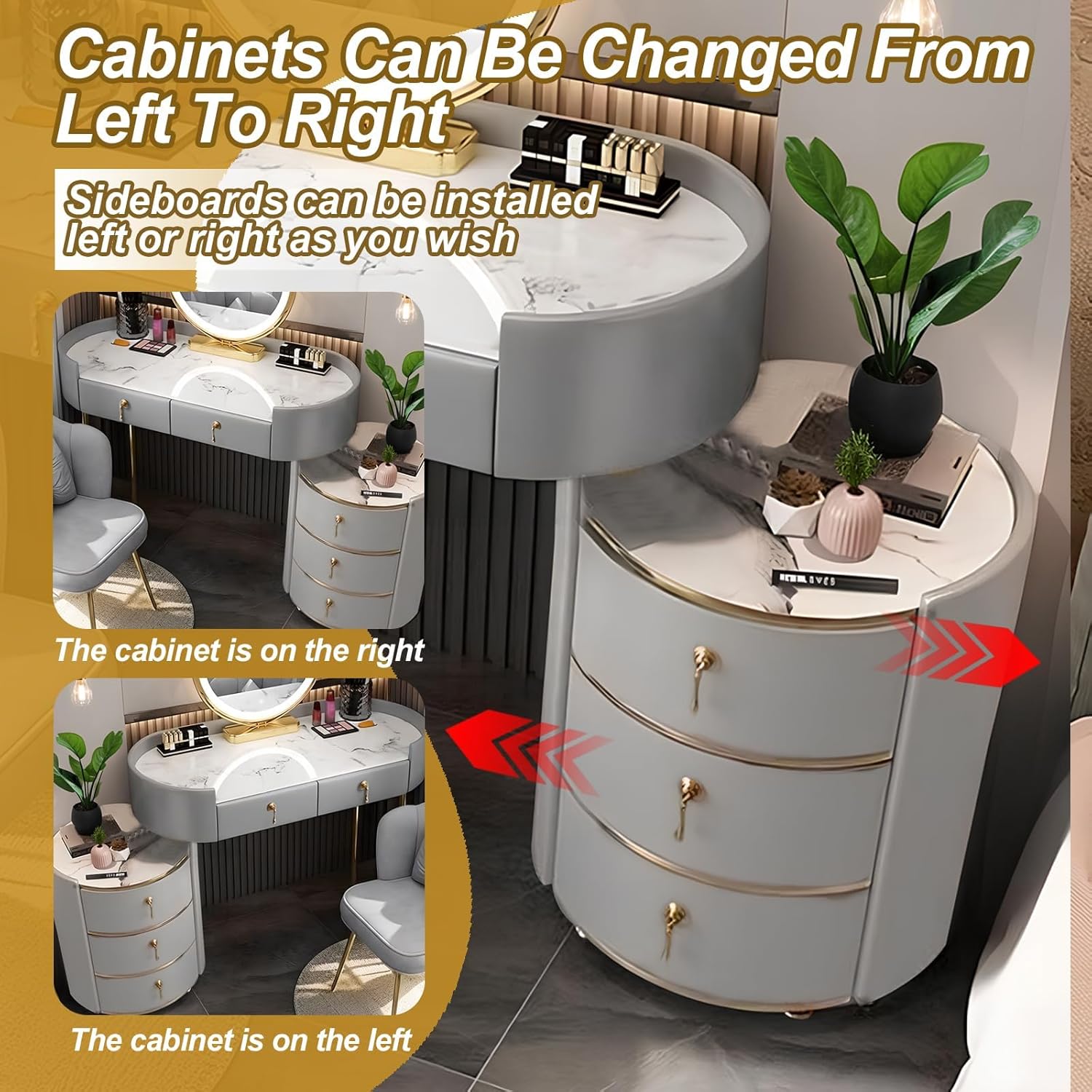 Coiffeuse avec miroir et tabouret, écran tactile, 3 couleurs, à intensité variable, avec 5 tiroirs, pour femmes et filles, commode moderne, cadeau pour chambre à coucher, gris, 80 cm – Image 5