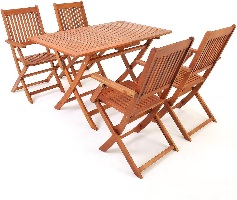 Casaria® Ensemble de Jardin Sydney Komfort en Bois d'acacia certifié FSC® Ensemble Table 4 chaises Pliables Salon de Jardin Exterieur