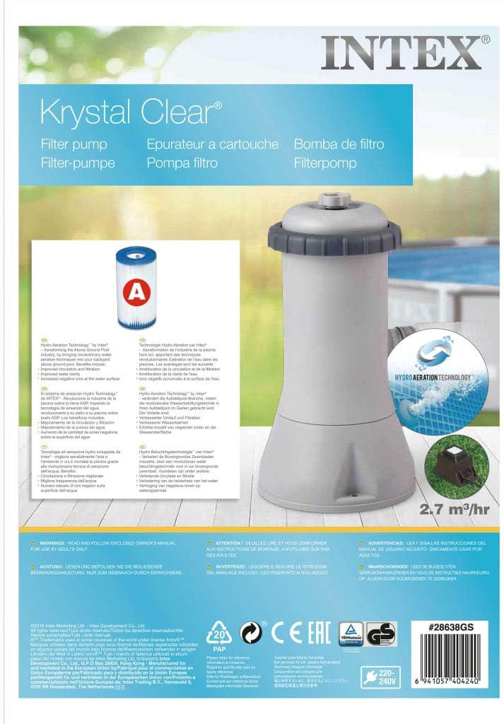 Intex Pompe filtrante à cartouche transparente Krystal - Système de filtration à cartouche de piscine - Gris - 900 L/H – Image 6