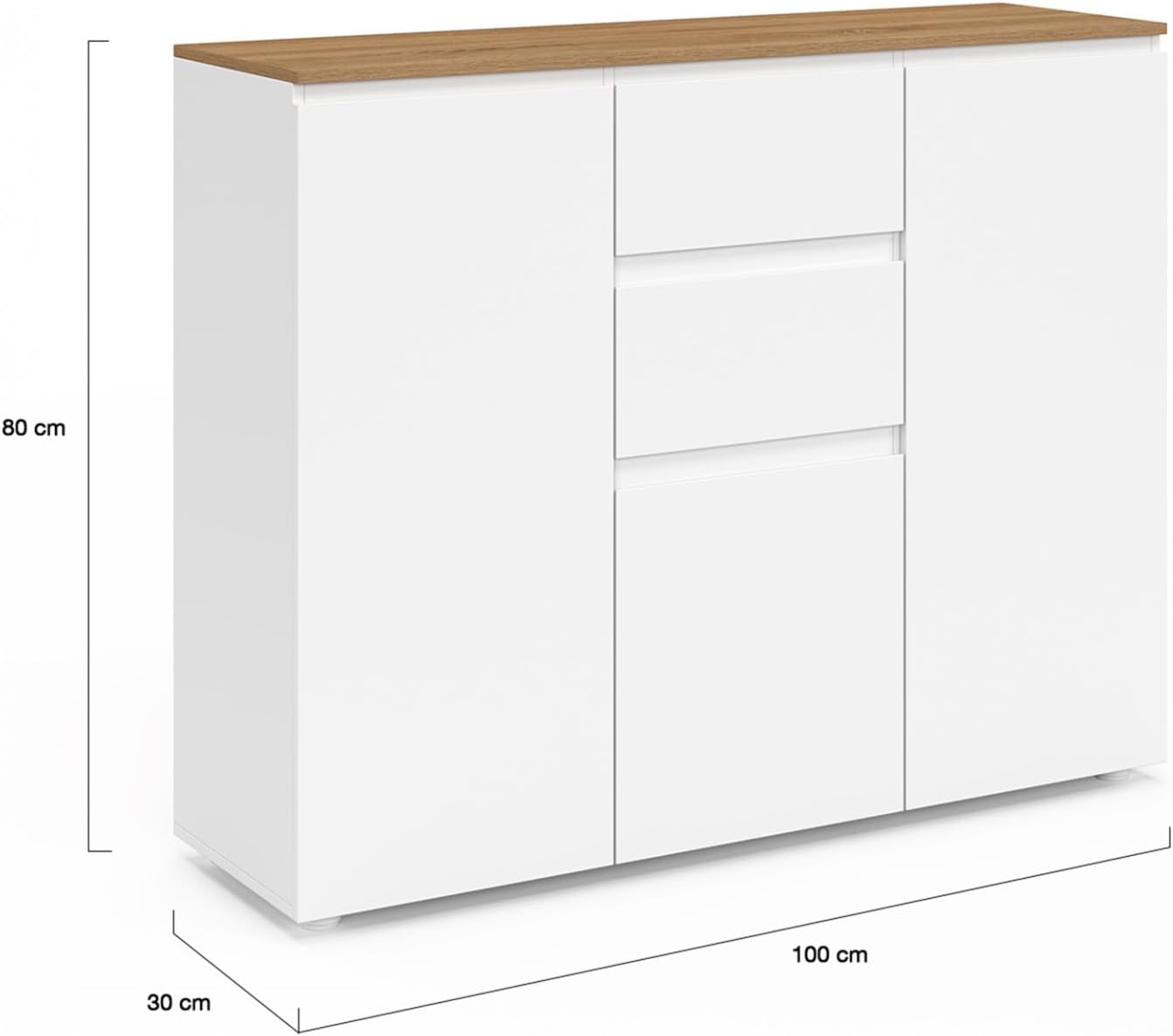 IDMarket - Buffet 100 cm Toby 3 Portes 2 tiroirs Blanc et Plateau Bois – Image 5