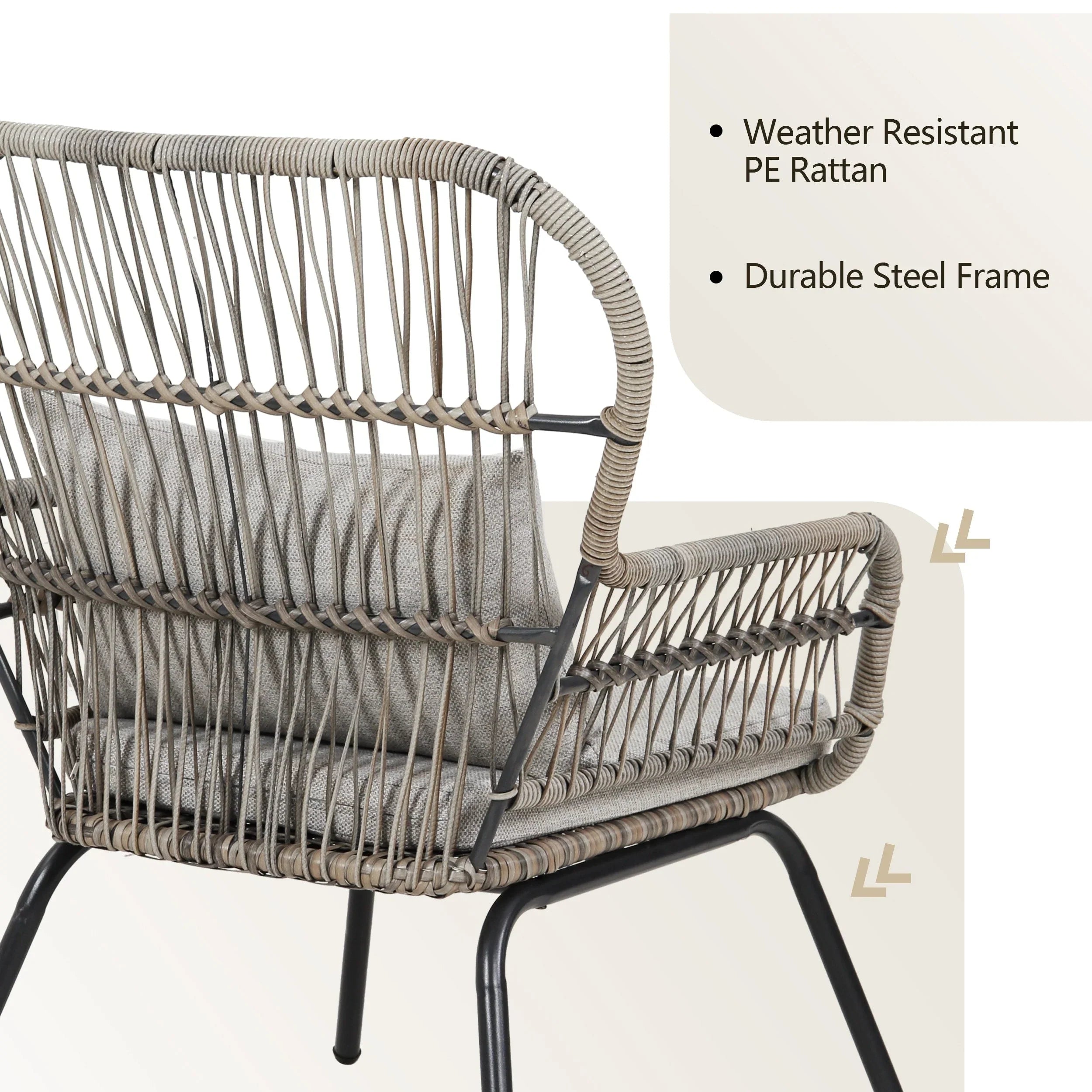 3 Piece Outdoor Wicker Conversation Bistro Set, All-Weather Rattan Furniture Patio Chairs Set with Cushions – Image 17