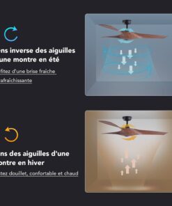 Alternative view of VONLUCE Ventilateur de Plafond Ø132CM 52 Pouces 3 Pales sans Lumière avec Télécommande Moteur DC Silencieux Réversible 6 Vitesses pour Chambre à Coucher Patios Salon Fermier, Noyer