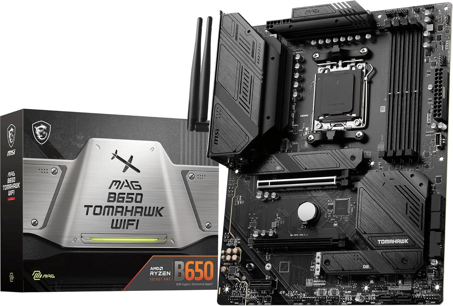MSI MAG B650 Tomahawk WiFi Carte mère, ATX - pour Processeurs AMD Ryzen 7000, AM5 - VRM Duet Rail 14 Phases, SPS 80 A - DDR5 Memory Boost 6400+ MHz/OC, 2 x Slots PCIe 4.0 x16, 3 x Slots M.2 Gen4