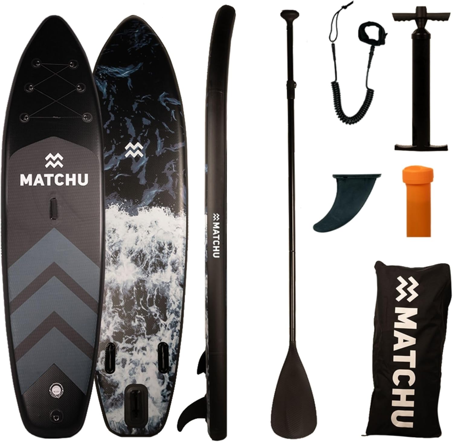 MATCHU - Paddle Gonflable - Stand Up Paddle - Ensemble Complet - T/M 150 KG Chargeable - 320x81x15 CM - Antidérapant - Plate-Forme Souple