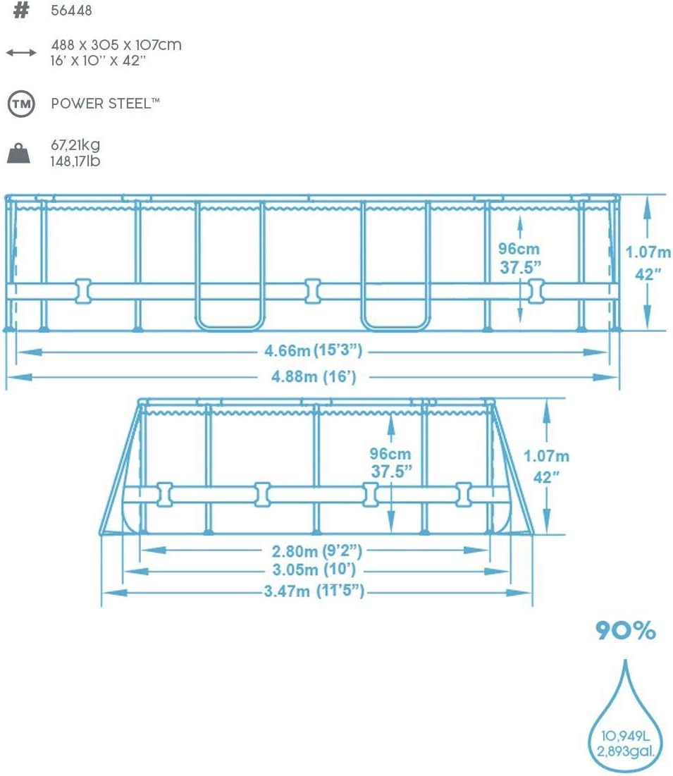 Bestway Power Steel Framepool Kit complet ovale avec pompe de filtration, échelle et bâche 488 x 305 x 107 cm – Image 5