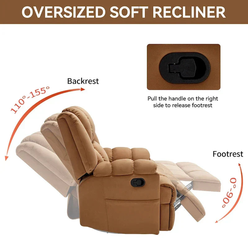 Lazy Boy Swivel Rocker Fabric Recliner Chair, Overstuffed Large Manual Recliner Glider with Pillow Top Arms and Cushion Back – Image 37
