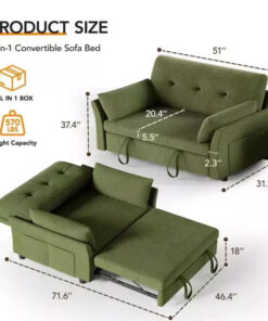 Alternative view of 51 3-in-1 Pull-Out Sleeper Sofa Bed, Convertible Loveseat with Reclining Adjustable Backrest, Chenille Upholstered Couch, Side Pocket