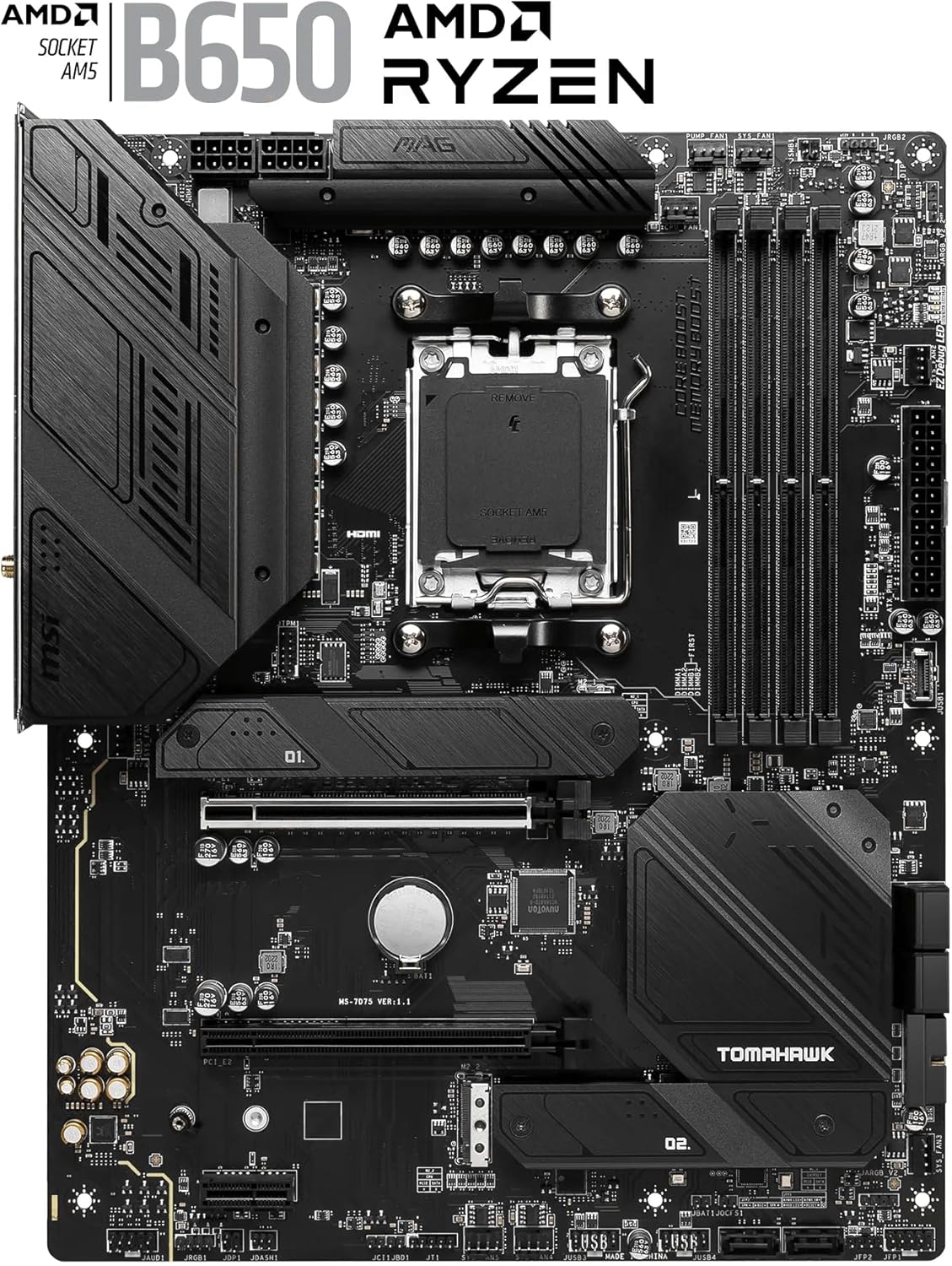 MSI MAG B650 Tomahawk WiFi Carte mère, ATX - pour Processeurs AMD Ryzen 7000, AM5 - VRM Duet Rail 14 Phases, SPS 80 A - DDR5 Memory Boost 6400+ MHz/OC, 2 x Slots PCIe 4.0 x16, 3 x Slots M.2 Gen4 – Image 2
