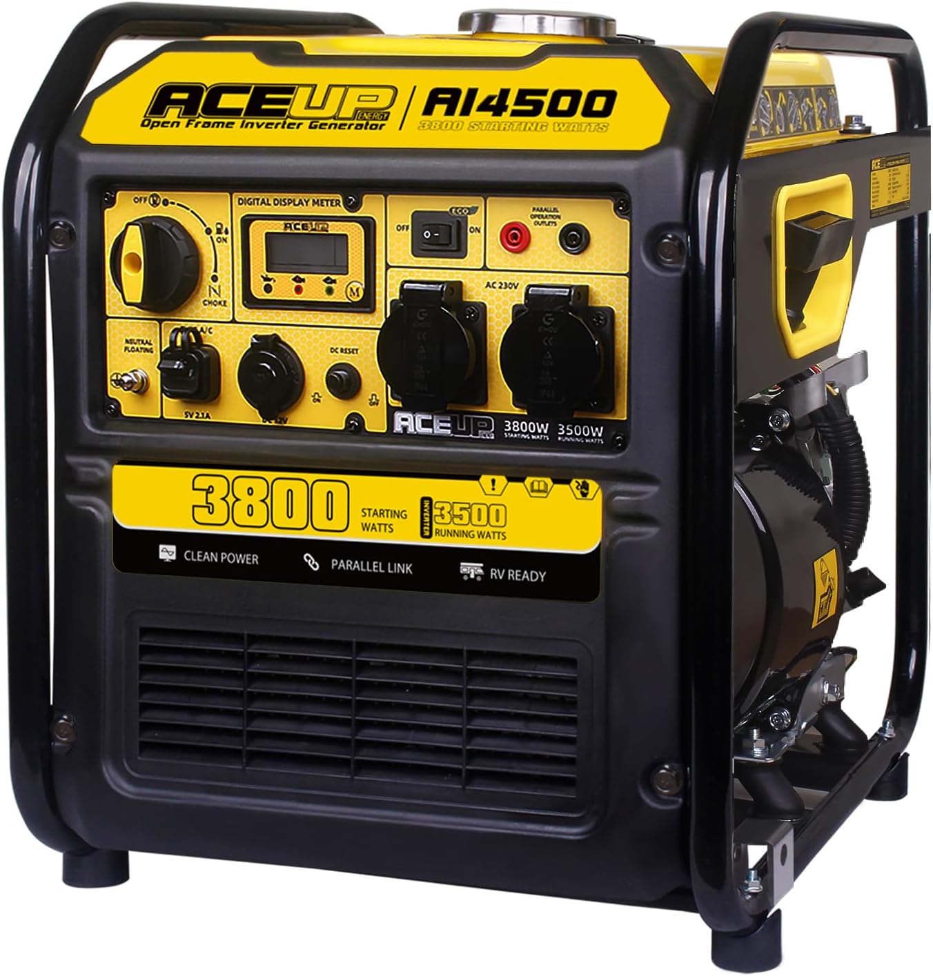 Aceup Energy Groupe électrogène à inverseur 3800W avec générateur à essence 230V 12V pour pannes de courant et chantiers de construction Affichage intelligent 4 temps