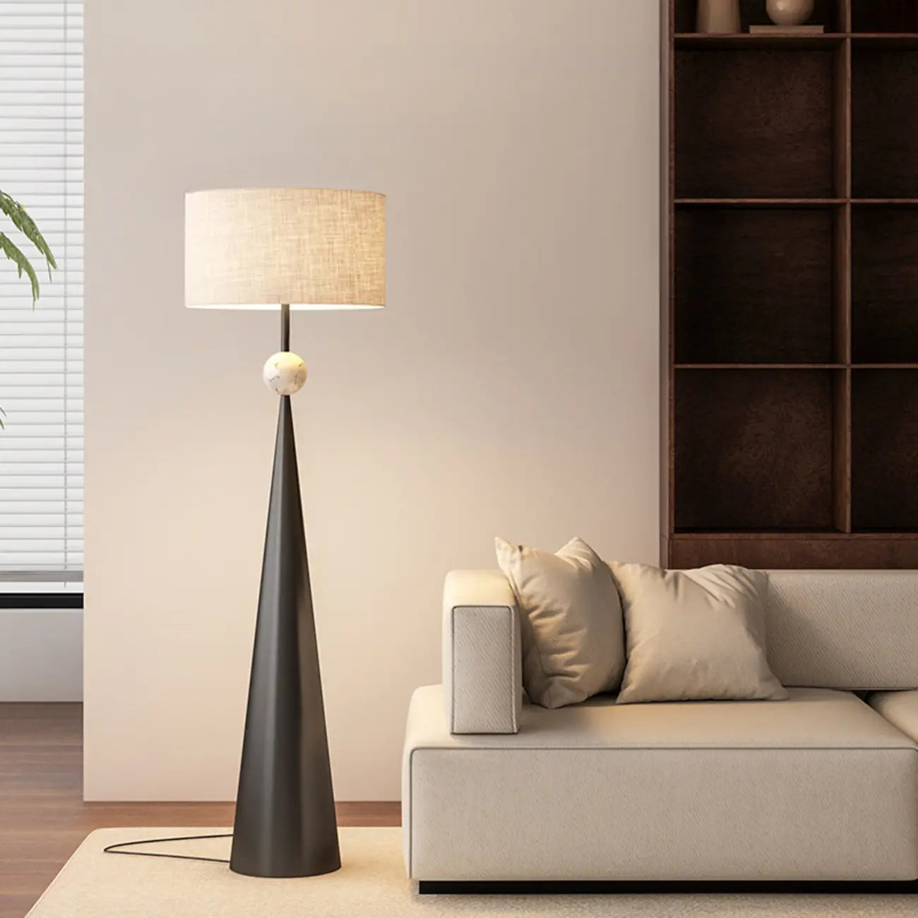 Contemporary Tapered Metal Floor Lamp Fabric Shade – Image 21