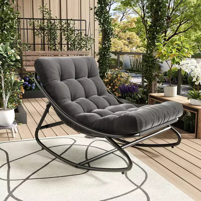 Oversized Rocking Chair, Heavy Duty Metal Frame, 400 LBS Capacity, Comfortable Lounge Rocker, for Porch, Garden, Living Room – Image 3