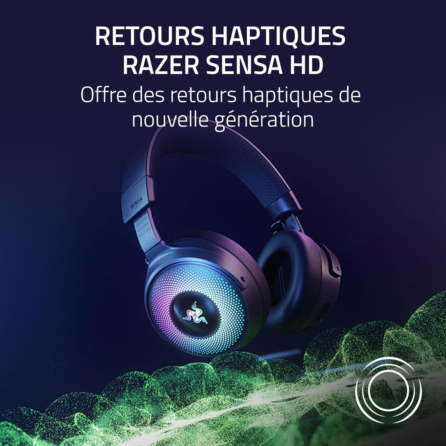 Razer Kraken V4 Pro - Casque de Jeu sans Fil avec hub de contrôle - Sensa HD haptics (hub de contrôle OLED, Triforce 40mm Drivers, HyperSpeed & Bluetooth, THX Spatial Audio, RGB) Noir – Image 7