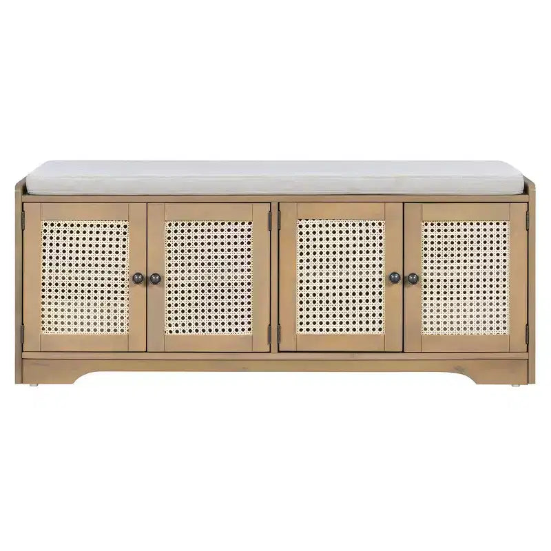 Whisen Rustic Wood Storage Bench, Entryway Shoe Bench with Removable Cushion, Adjustable Shelves – Image 26
