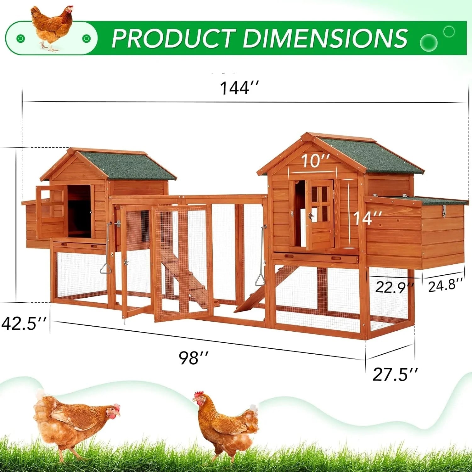 AECOJOY 144'' Large Chicken Coop w/ Run Wooden Hutch Poultry Cage House – Image 5