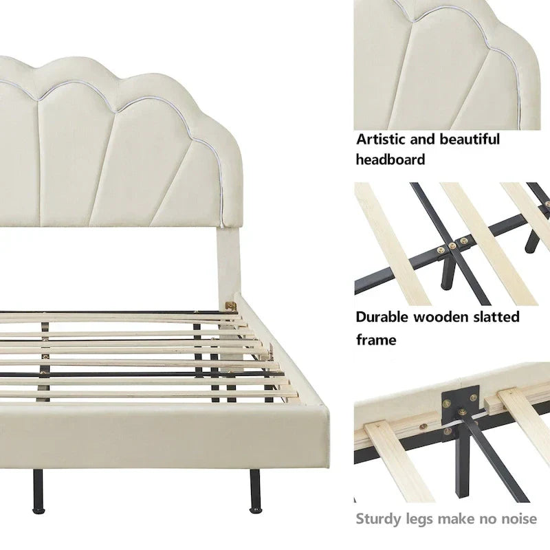 2-Pieces Bedroom Sets Full LED Platform Bed with Storage Ottoman – Image 6
