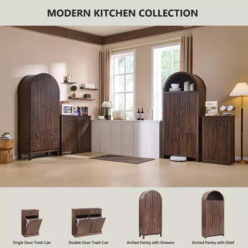 71 Tall Arched Kitchen Pantry, Modern Storage Cabinet with 3 Adjustable Shelves, 6 Door Shelves, for Kitchen, Living Room – Image 28