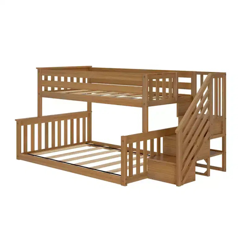 Max & Lily Wooden Twin over Full Low Bunk Bed for Kids with Staircase – Image 2