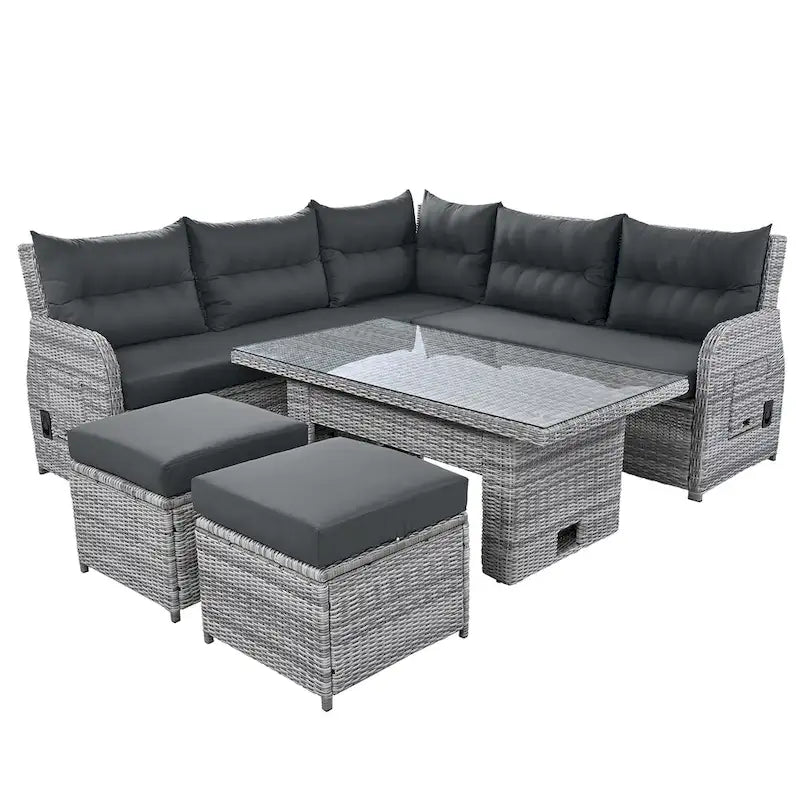 Outdoor Rattan Sectional Sofa Set with Adjustable Table & Recliners – Image 17