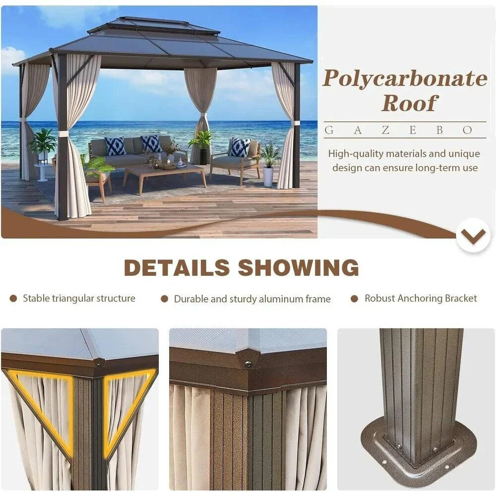 EROMMY Hardtop Gazebo,Outdoor Pergola with Double Roof & Netting & Curtains,Heavy Duty Canopy for Patio, Backyard, Pool party – Image 116