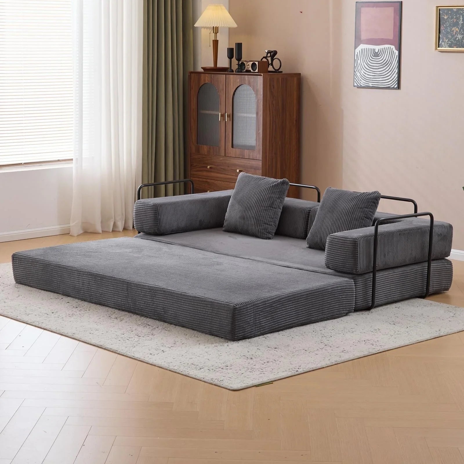 Convertible Floor Sofa Bed with Pillow Back Chenille Fabric for Living Room Bedroom – Image 4