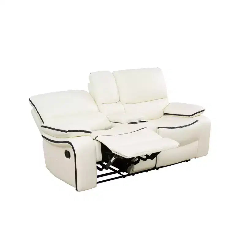MAYEERTY Power Reclining Loveseat, Electric 2-Seat Breathable Leather Recliner with Storage & Cup Holders for Living Room, White – Image 3