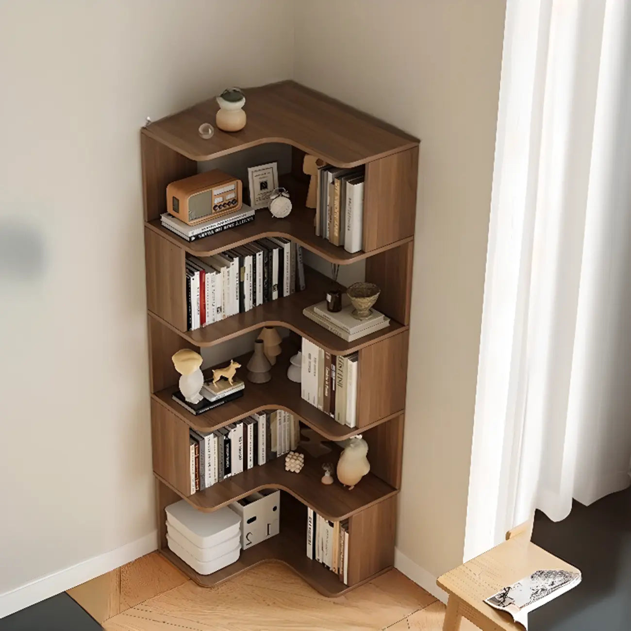 Manufactured Wood Corner Bookshelf with 6 Shelves – Image 47