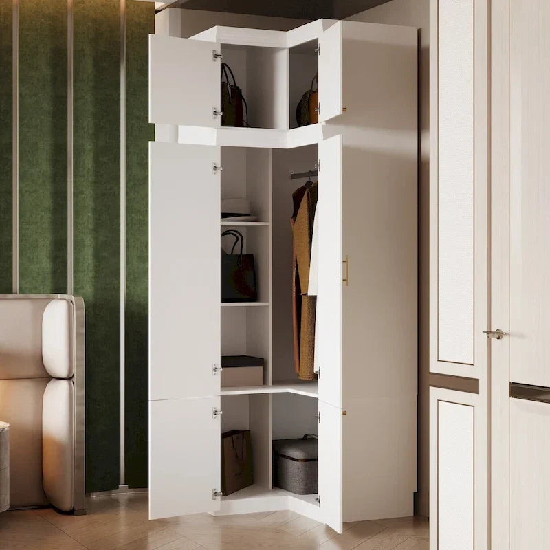 93.9H/74.2H Armoires Wardrobe Closet Cabinet Hanging Drawers Storage – Image 40