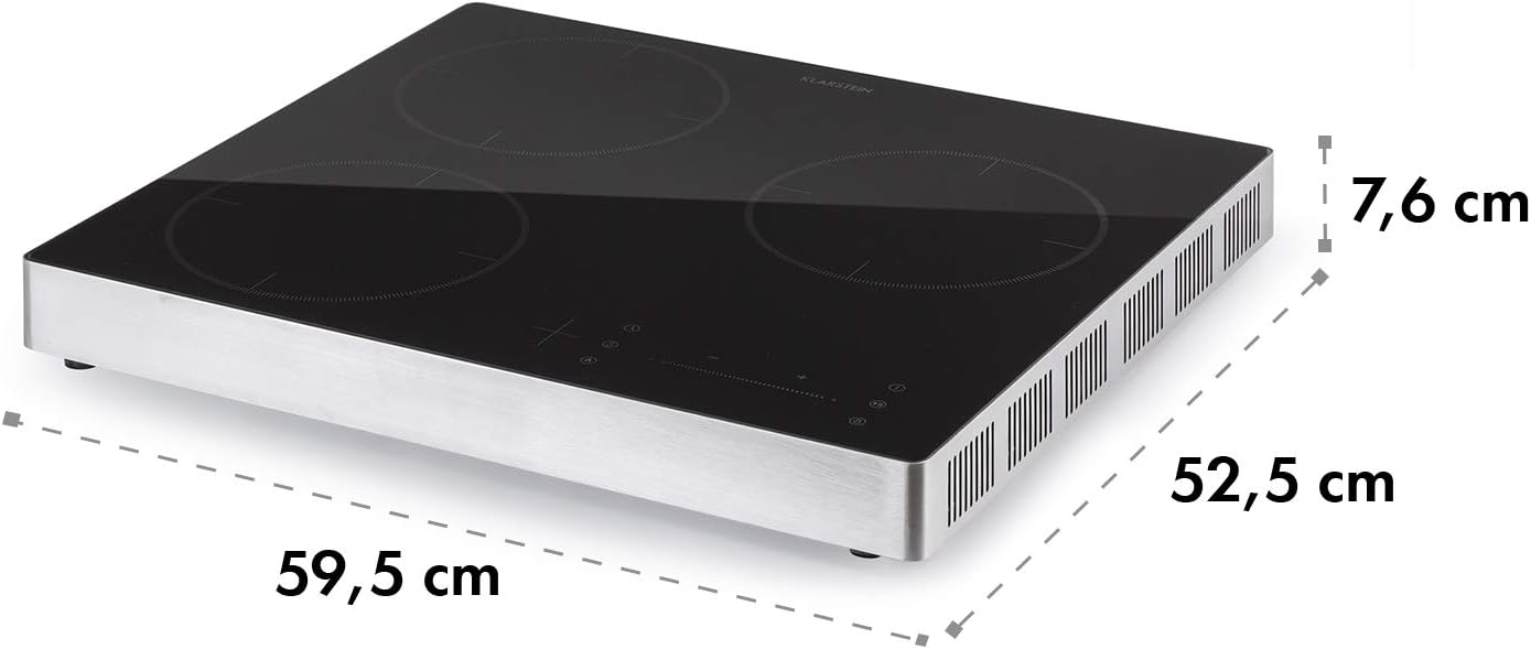 KLARSTEIN TrinityCook - table de cuisson à induction, pose libre, 3400W, 3 zones de cuisson, minuterie, 9 niveaux, 60 à 240° C, protection anti surchauffe, verrouillage parental - noir – Image 5