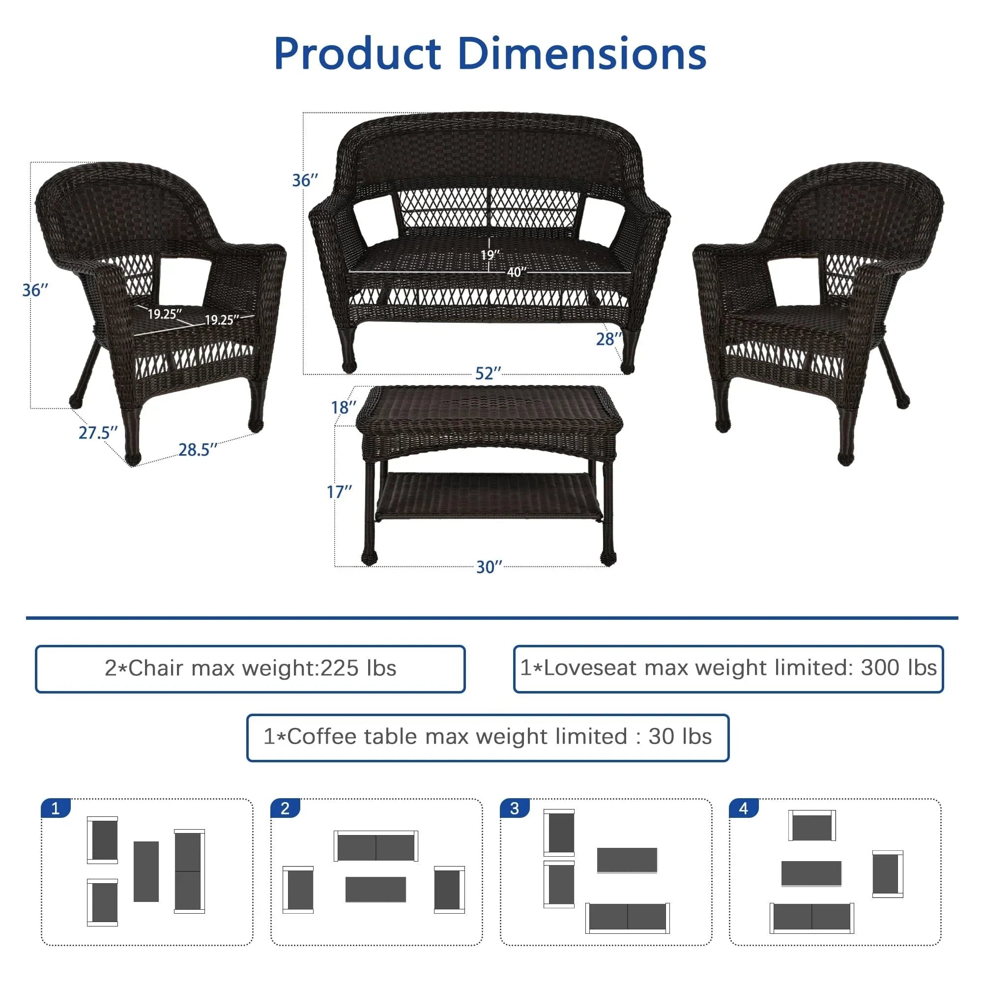 Wicker Patio 4-piece Conversation Set – Image 24