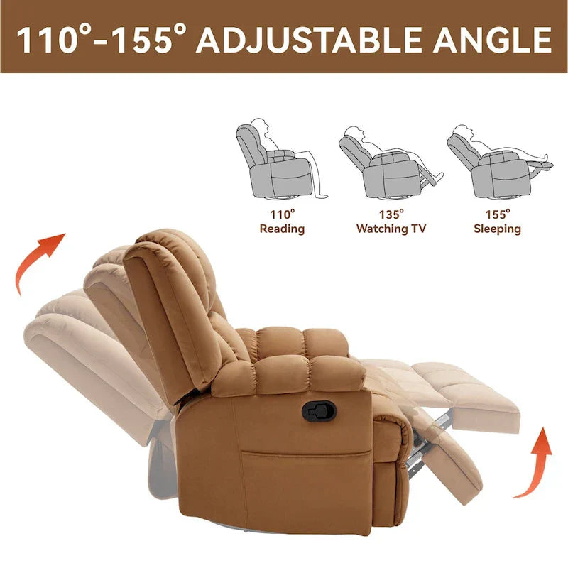 Lazy Boy Swivel Rocker Fabric Recliner Chair, Overstuffed Large Manual Recliner Glider with Pillow Top Arms and Cushion Back – Image 38