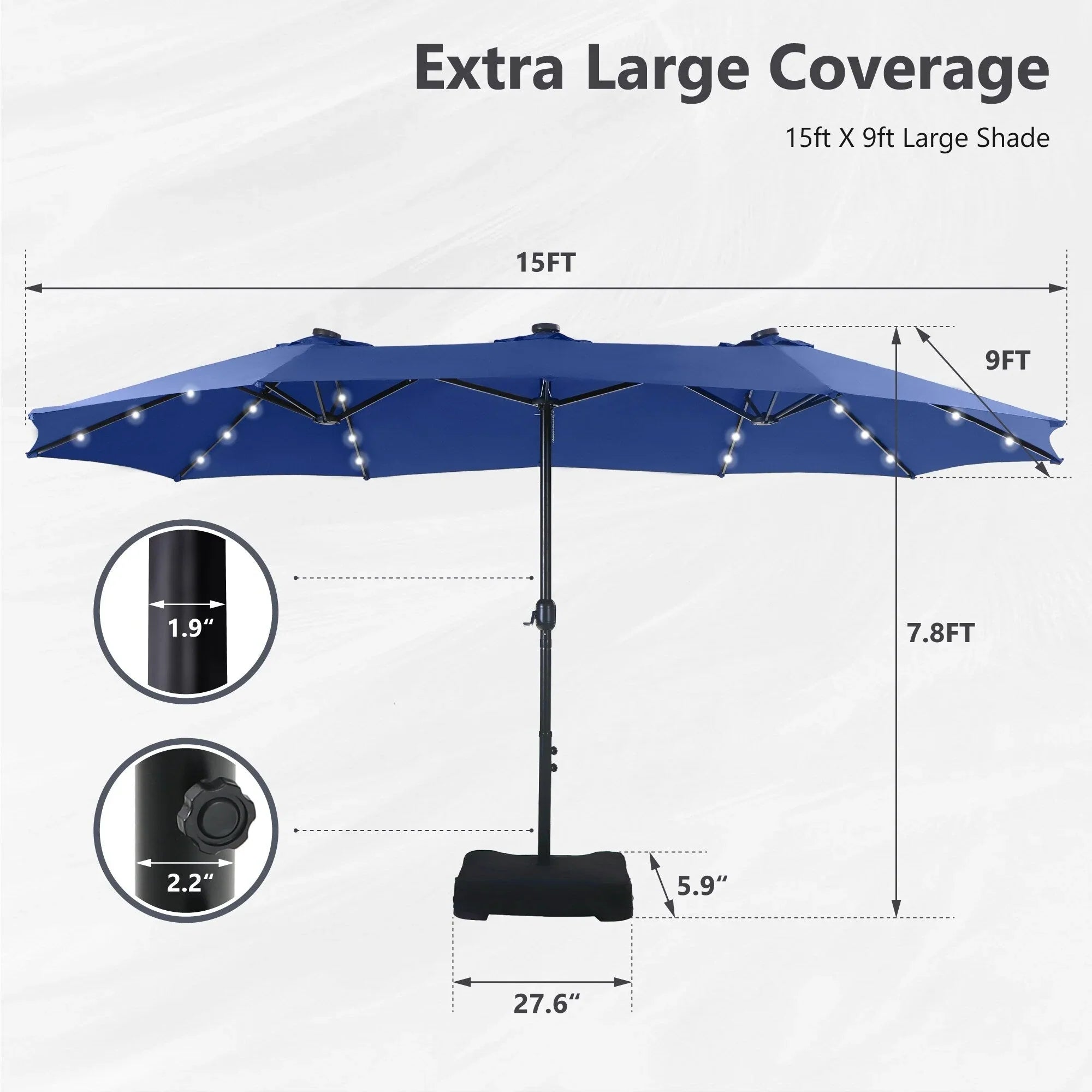 MAISON ARTS 15-foot Rectangular Crank Double-sided Outdoor Market Umbrella Solar LED Lighted Patio Umbrella with Base Included – Image 63