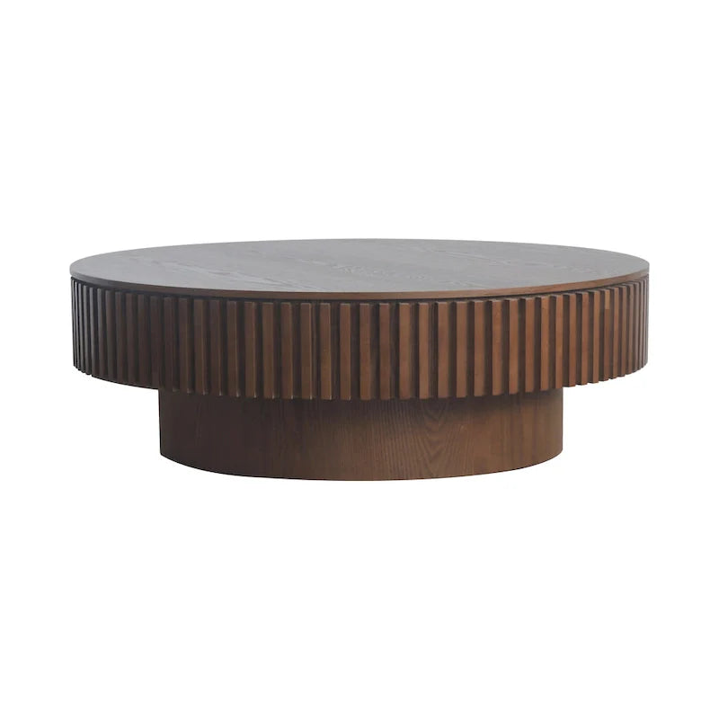 Modern Solid Wood Veneered Round Coffee Tea Table with Storage – Image 6