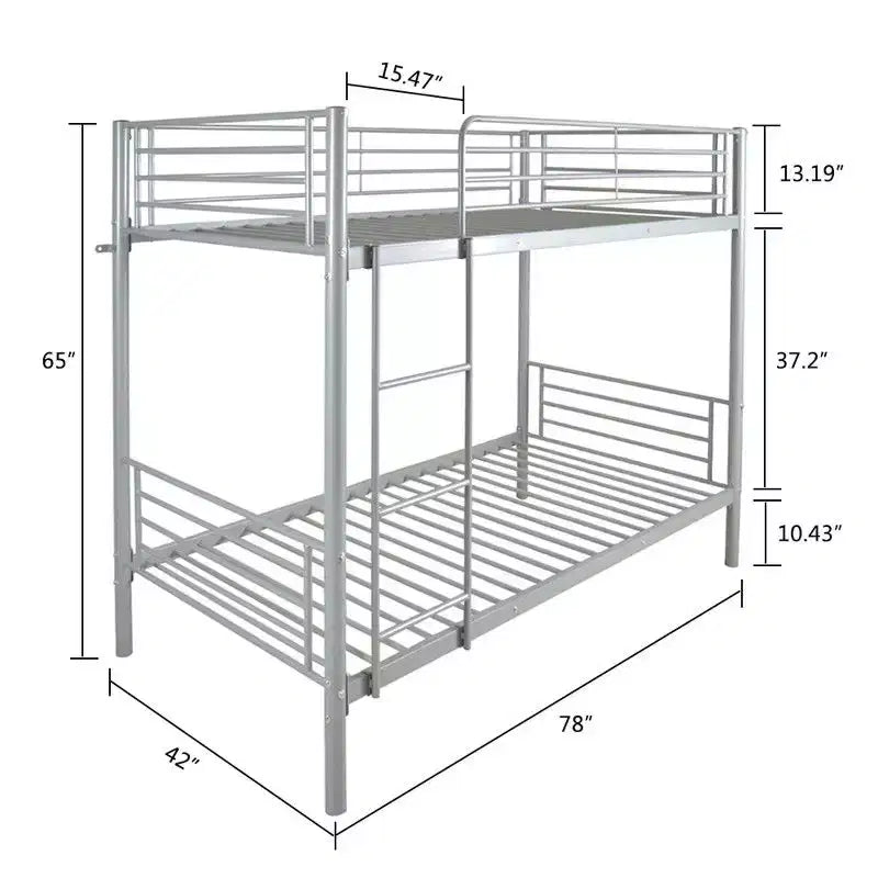 Karl Home Twin Over Twin Steel Bunk Bed Frame Ladder Bedroom Dorm Room for Kids Adult Children – Image 2