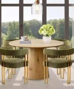 Alternative view of Expandable Round to Oval Dining Table Set with 4 Velvet Armchairs, Modern Pedestal Design, Seats Up to 8 People-Panipeachy