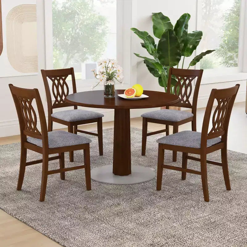 Costway Dining Chairs Set of 4 w/Padded Seat Hollowed Backrest & Rubber Wood Frame – Image 5