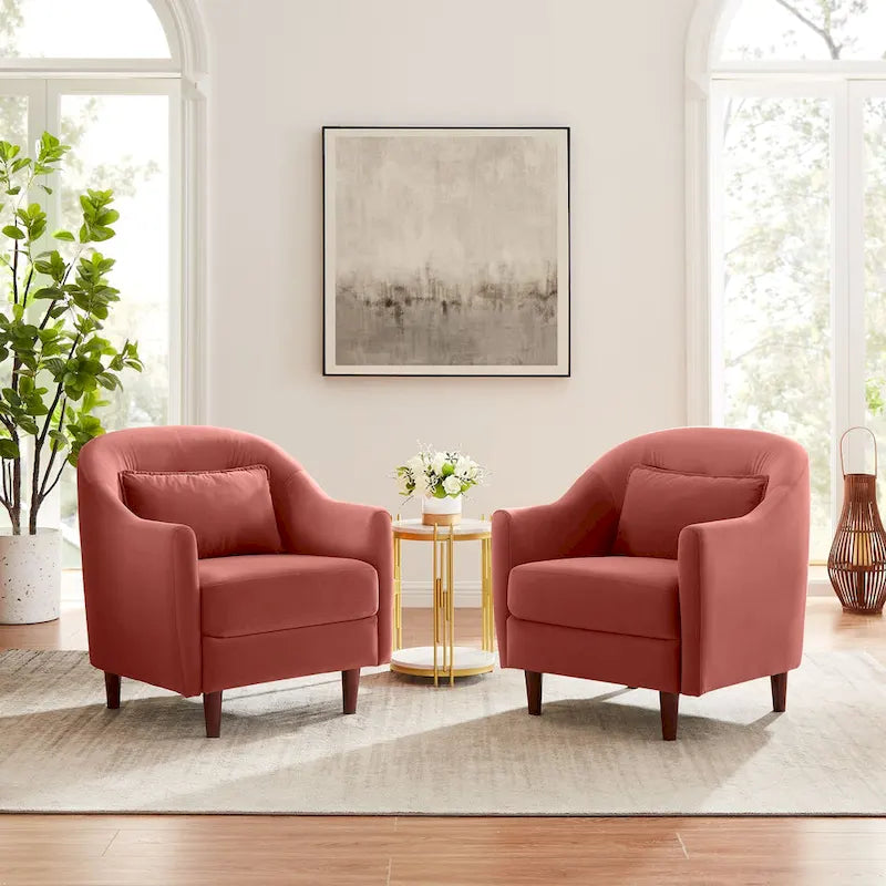 28.34W Set Of 2 Accent Armchair, Velvet Barrel Chair with Solid Wood Legs – Image 30
