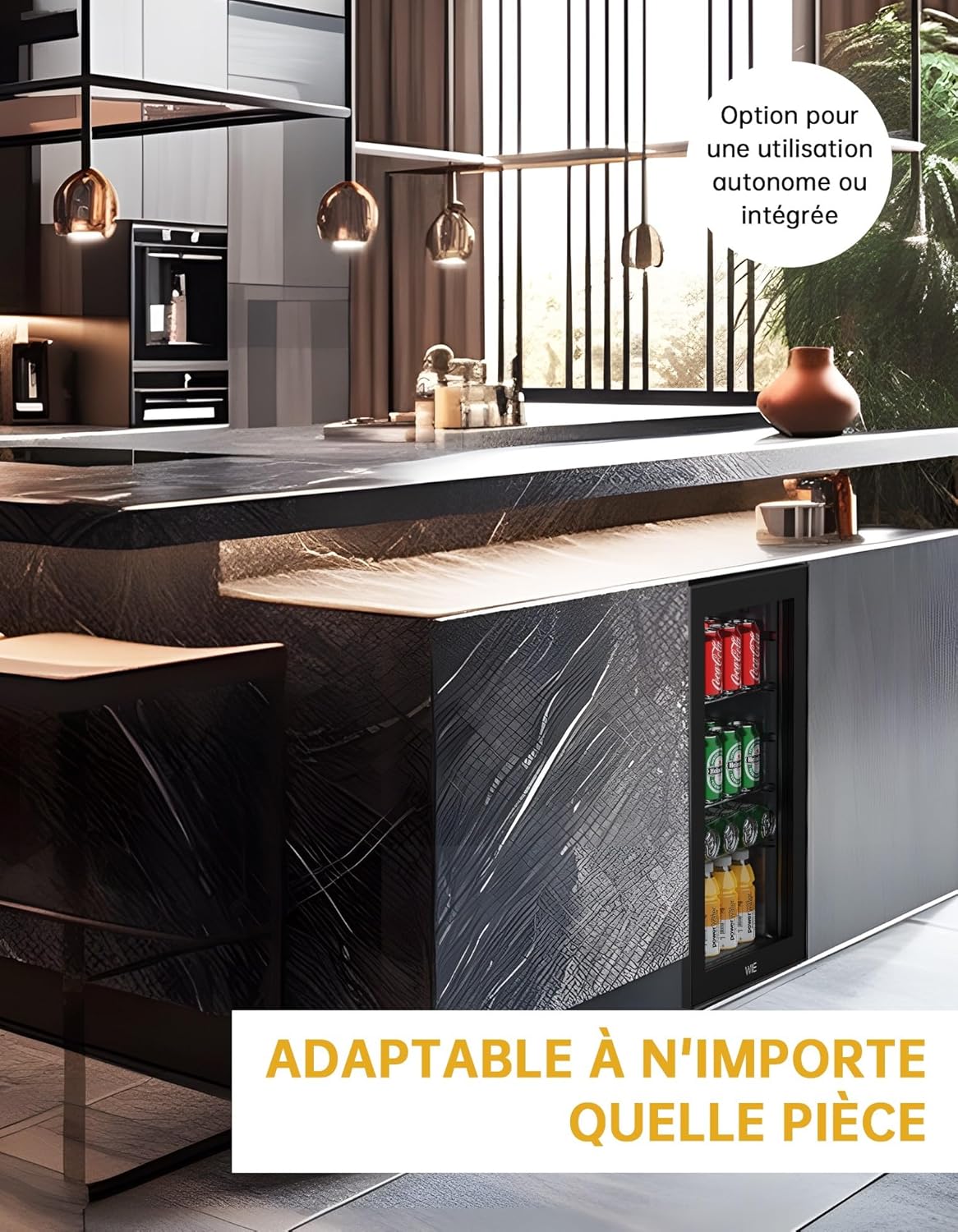 WIE Réfrigérateur à Boissons 70L Mini Réfrigérateur avec Double Porte Vitrée Petit Frigo Silencieux à Bière Intérieur Extérieu 105 Cans pour Maison/Cuisine/Bar/Bureau – Image 6