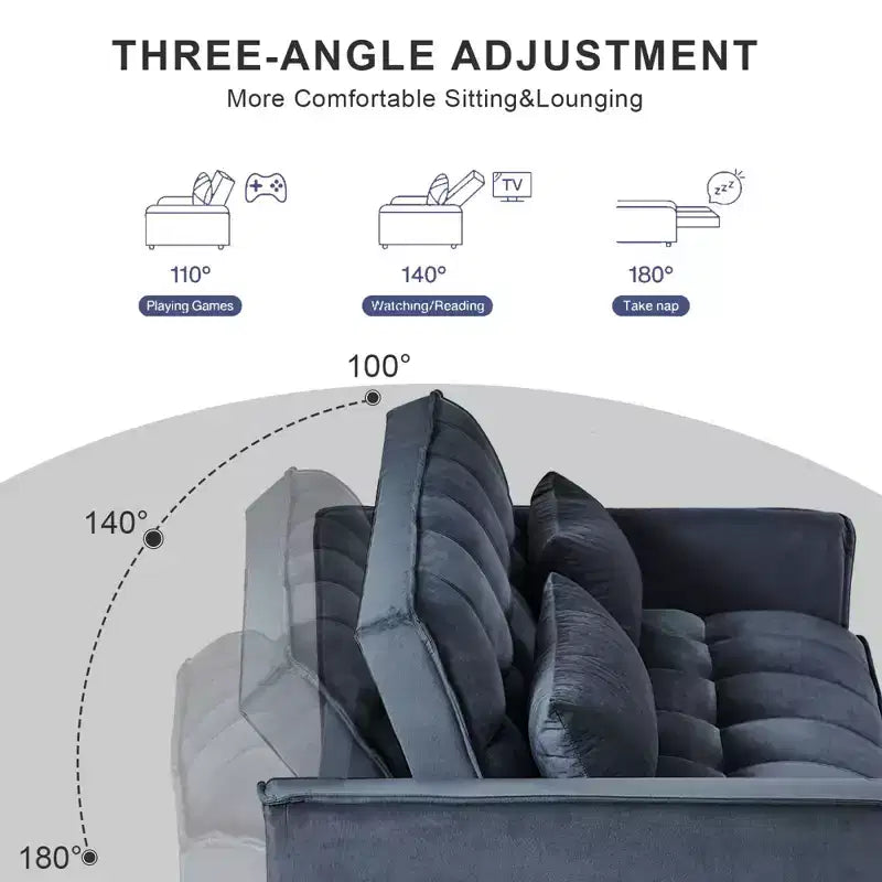 Cement Gray 3 in 1 Velvet Convertible Sleeper Sofa Bed with Pillows and Pockets, Modern Pull Out Couch Bed, Adjustable Backrest – Image 6