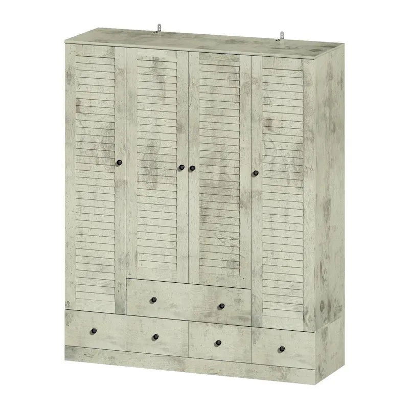 Wardrobe Armoire Closet 59W Large Freestanding Wardrobe Cabinet White – Image 29