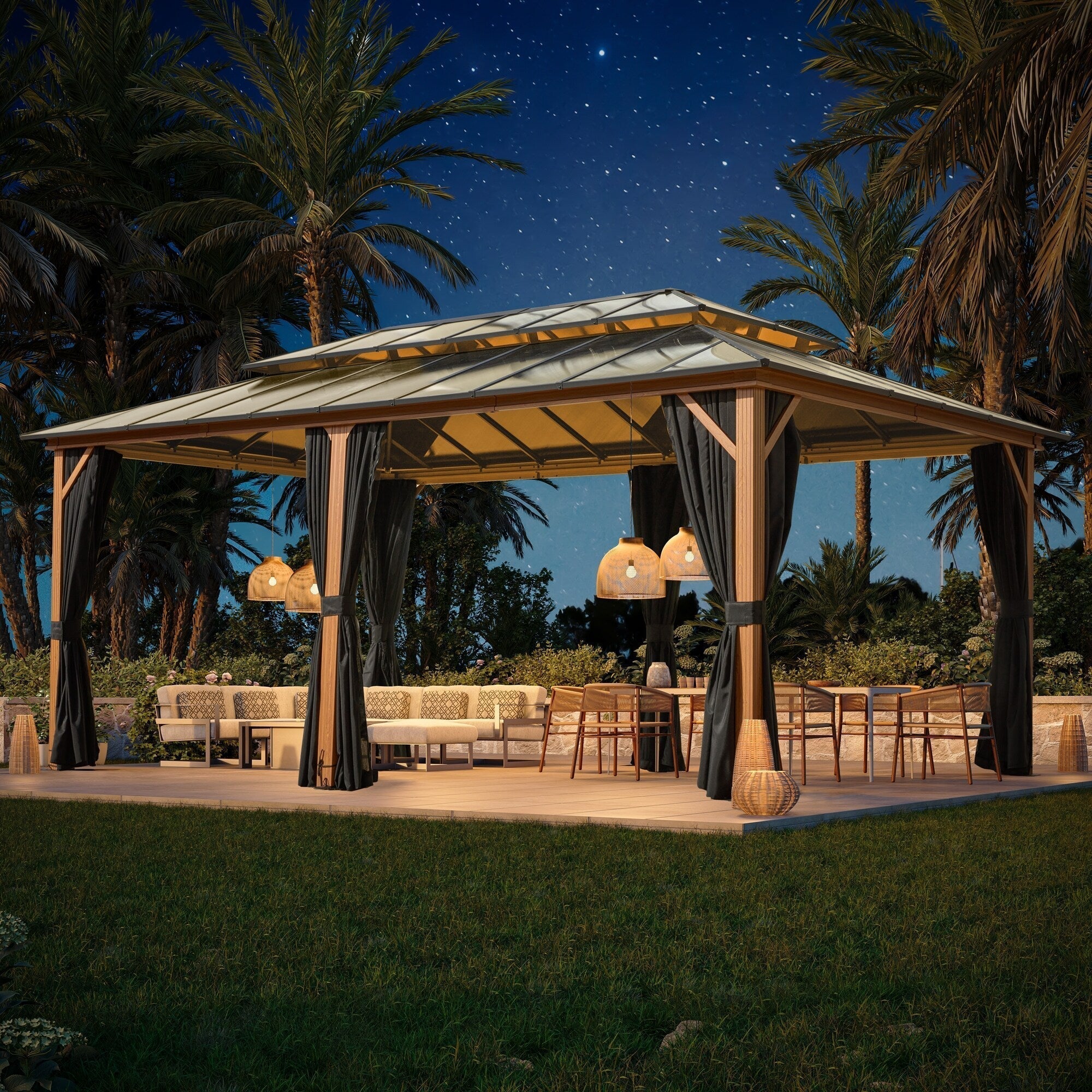 EROMMY Hardtop Gazebo,Outdoor Pergola with Double Roof & Netting & Curtains,Heavy Duty Canopy for Patio, Backyard, Pool party – Image 47
