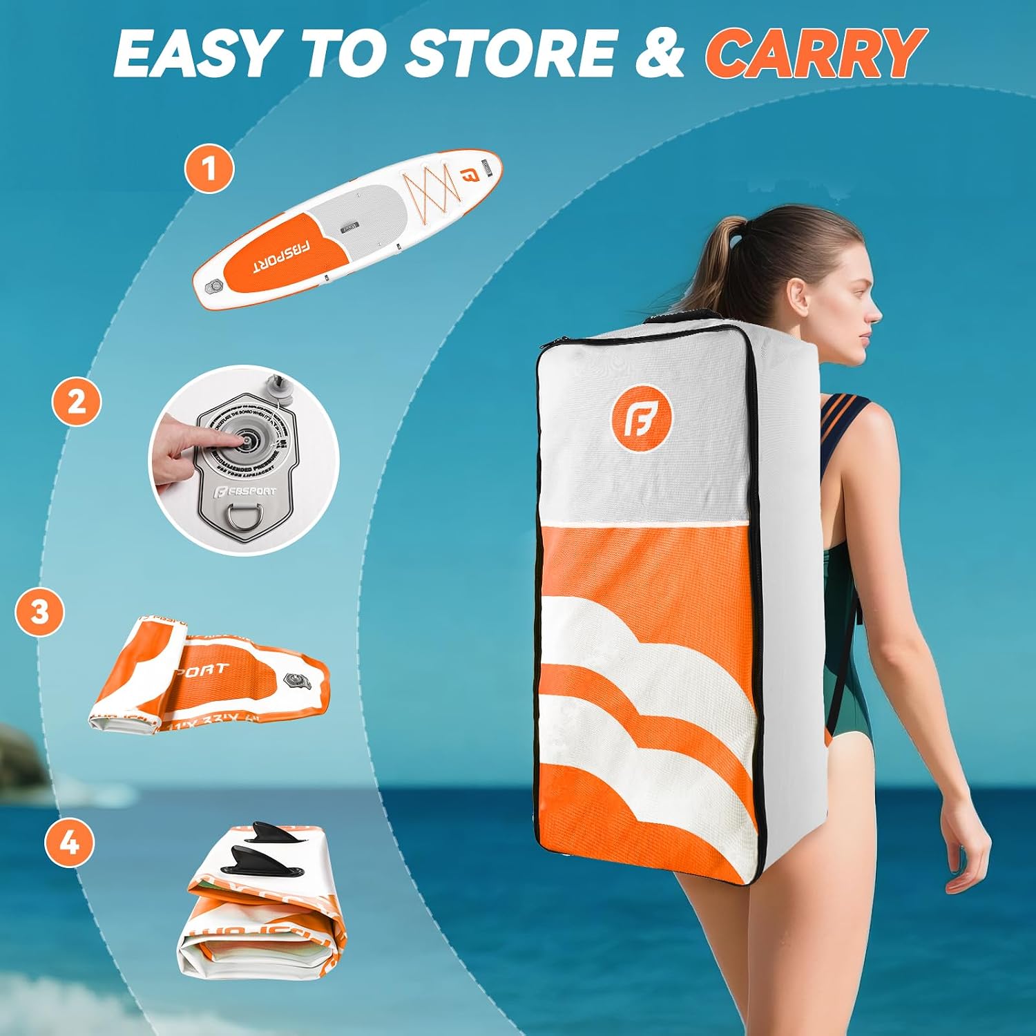 FBSPORT Paddle Gonflable Adulte 335 cm, Planches de Stand Up Paddle, 160kg de Capacité de Charge avec Pont Anti-dérapant, Set Complet avec Pagaie, Pompe, Sup Board pour Yoga, Surf en Voyage – Image 3
